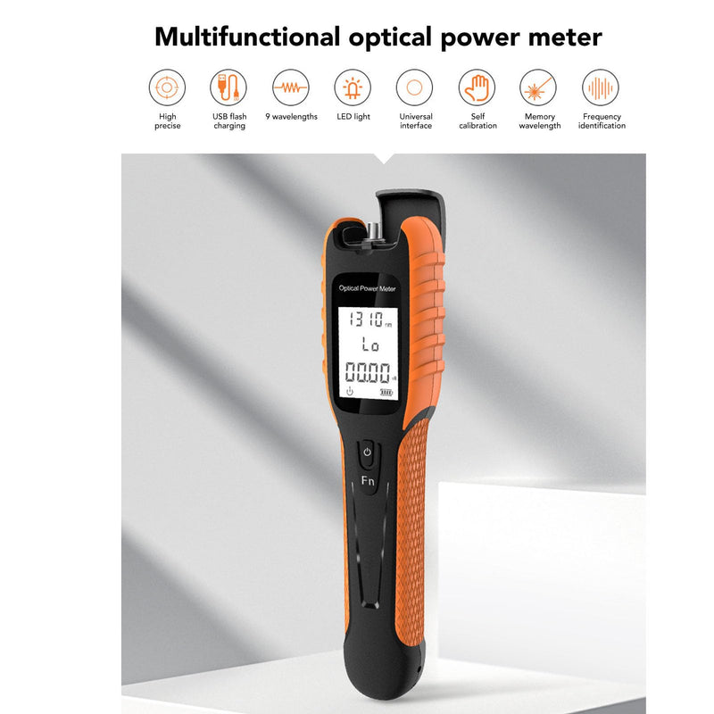 [Australia - AusPower] - Optical Power Meter, -70 ~ +10dBm Portable Fiber Optic Tester, Mini Fiber Optic Cable Tester with Lithium Battery for FC SC ST Universal Interface & Testing 9 Calibrated Wavelength 