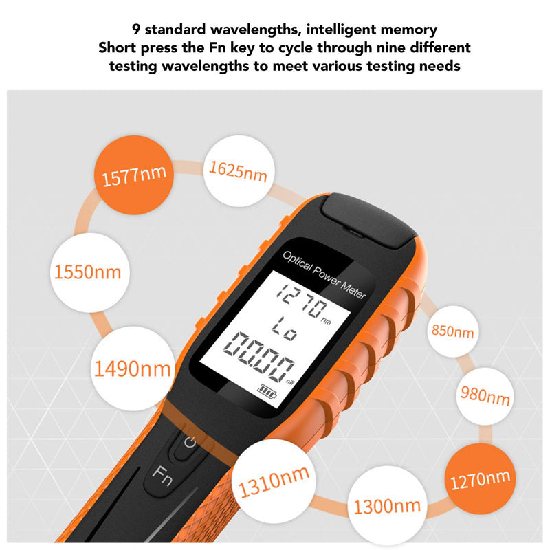 [Australia - AusPower] - Optical Power Meter, -70 ~ +10dBm Portable Fiber Optic Tester, Mini Fiber Optic Cable Tester with Lithium Battery for FC SC ST Universal Interface & Testing 9 Calibrated Wavelength 
