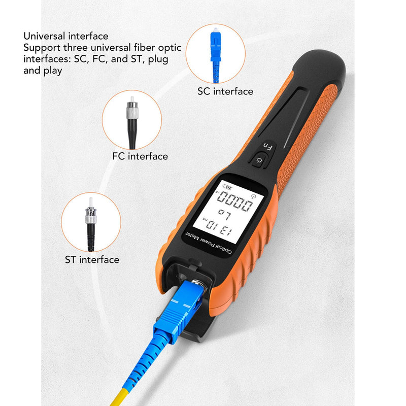 [Australia - AusPower] - Optical Power Meter, -70 ~ +10dBm Portable Fiber Optic Tester, Mini Fiber Optic Cable Tester with Lithium Battery for FC SC ST Universal Interface & Testing 9 Calibrated Wavelength 