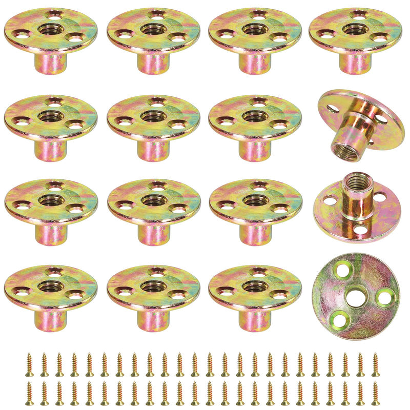 [Australia - AusPower] - 3/8"-16 Brad Hole T-Nut with Screws, Zinc Plated Carbon Steel 3-Hole T-Nuts, Insert Female Thread Mounting Fastener for Wood Furniture and DIY Project - 16 Set (64 Pieces) 3/8"-16 