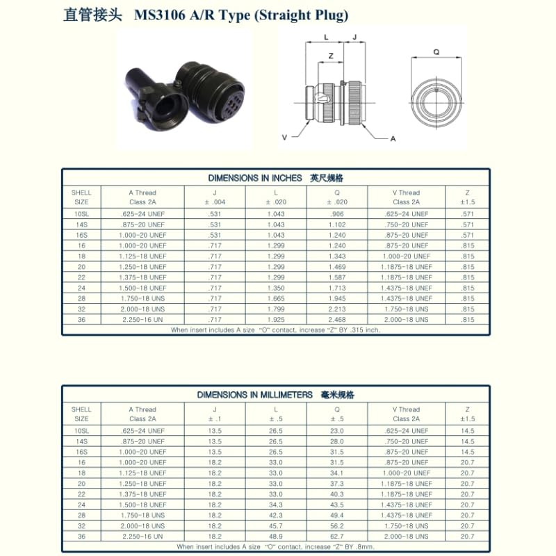 [Australia - AusPower] - MS3106A10SL-3S Industrial Circular Connector, MIL-DTL-5015 Series Threaded Connector 3 Pin Contacts Solder Female Connectors Straight, 10SL Shell Size for Industrial 