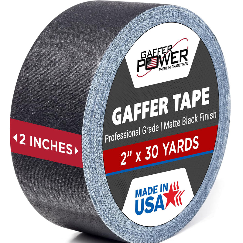 Gaffer Power Proudly Made in The USA, Real Professional Grade Gaffer Tape, Heavy Duty Gaffers Tape, Non-Reflective, Multipurpose Cord Tape. 2 Inches x 30 Yards, Black 2 inches x 30 yards | 1 pack