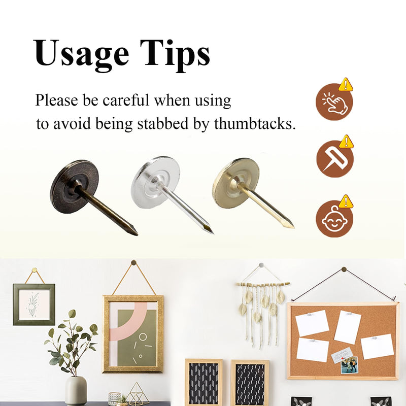 [Australia - AusPower] - 100pcs Upholstery Thumb Tacks for Wall, 7/16 Inch Heavy Duty Flat Head Push Pins, Decorative Long Wall Tacks Nails for Office Home Furniture Decor Fabric Wooden Photo, Bronze 