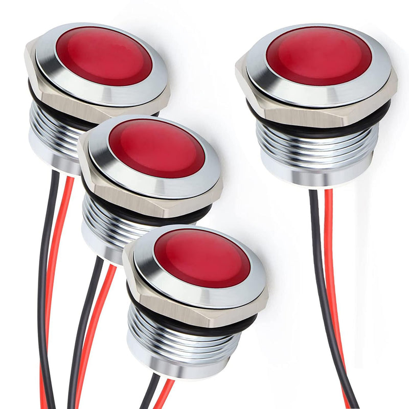 [Australia - AusPower] - 4pcs 110V 20mA Energy Saving Indicator Metal Indicator Lamp Waterproof Signal Lamp Hole Size 16mm Red LED (Spherical Surface Head) 