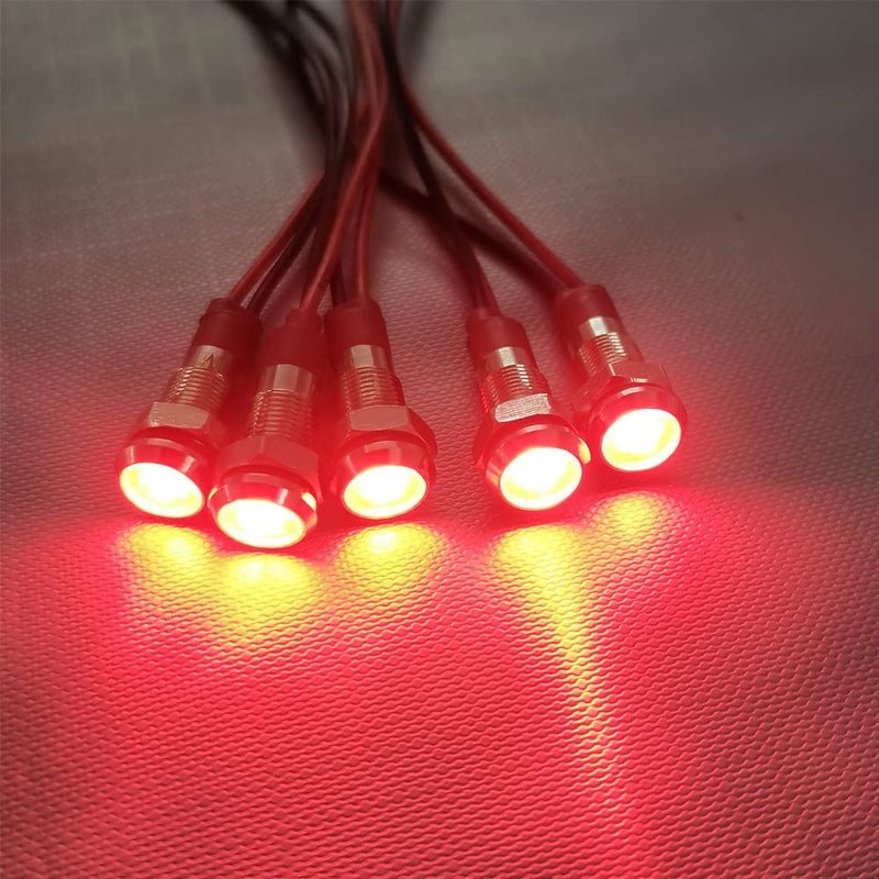 [Australia - AusPower] - 6mm 3V-4.5V-5V-6V-7.5V-9VDC Waterproof Signal Lamp with Wire, LED Metal Indicator Light Energy Saving(5pcs x Red LED) 