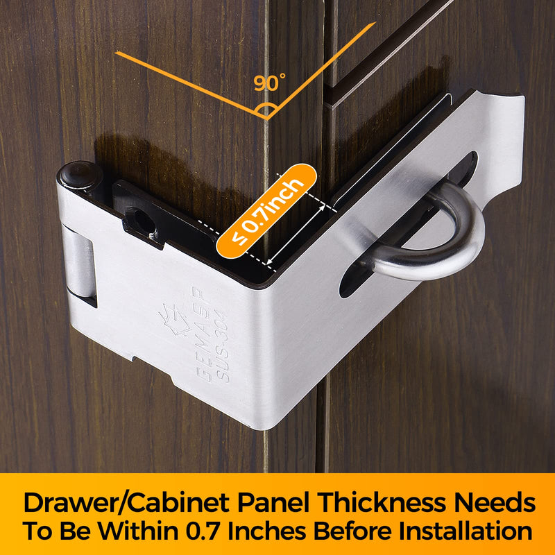 [Australia - AusPower] - Hasp Latch 2 Pack, 90 Degree Solid 304 Stainless Steel File Cabinet Lock Desk Drawer Lock, Safe Security Padlock Latch Hasp Lock for Personal Privacy 2 Pieces 