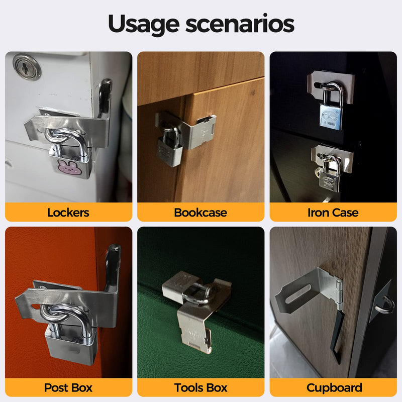 [Australia - AusPower] - Hasp Latch 2 Pack, 90 Degree Solid 304 Stainless Steel File Cabinet Lock Desk Drawer Lock, Safe Security Padlock Latch Hasp Lock for Personal Privacy 2 Pieces 