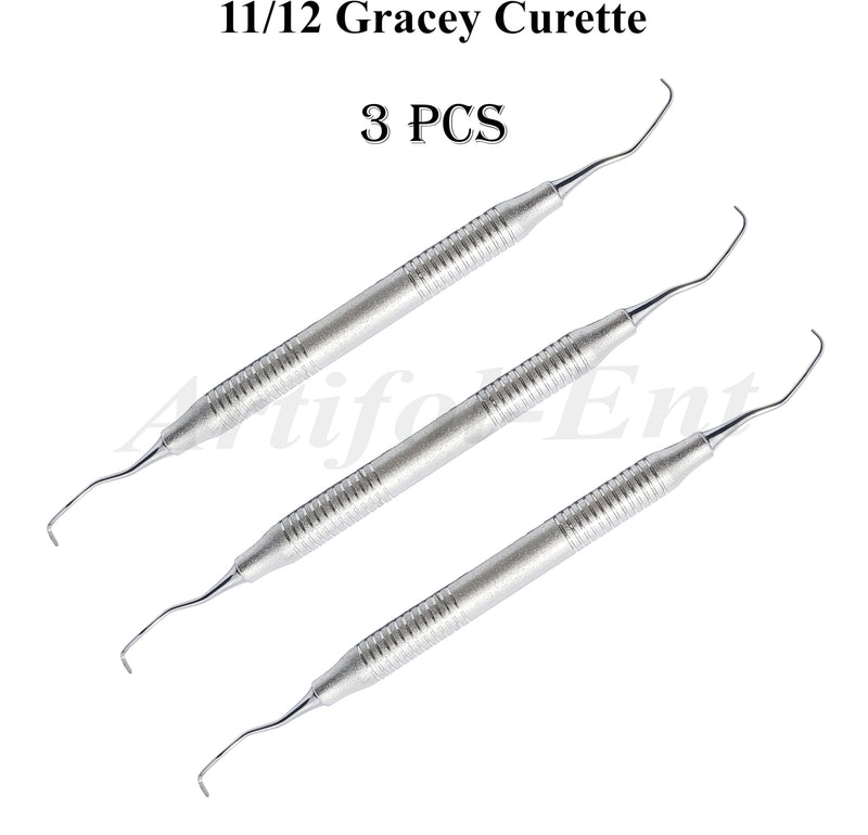 [Australia - AusPower] - Dental Gracey Curette 11/12 Double End Periodontal Ergonomic Hollow Handle Hygiene Instruments 3 Pcs 