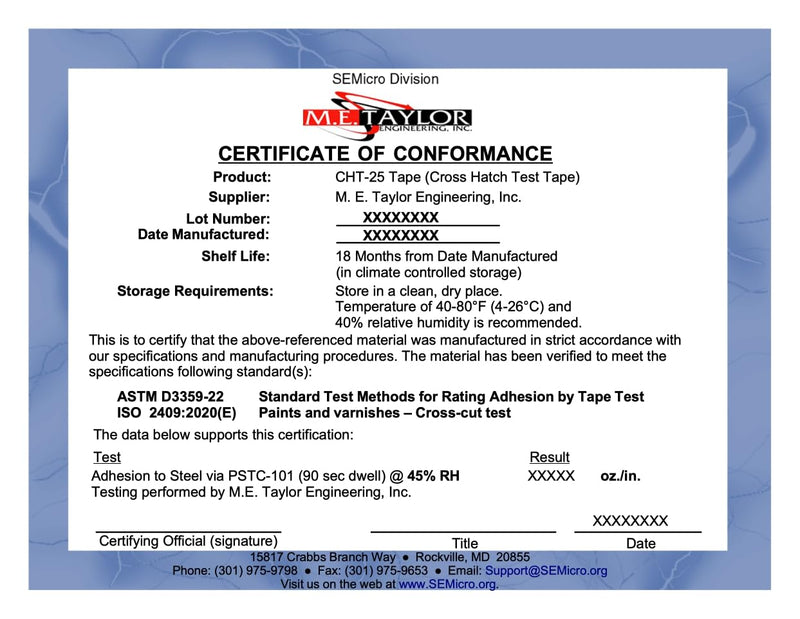 [Australia - AusPower] - Cross Hatch Testing Tape for use with Adhesion Testing via ASTM D3359 (Includes Certificate of Conformance); 1" Wide by 90 Yards Long 