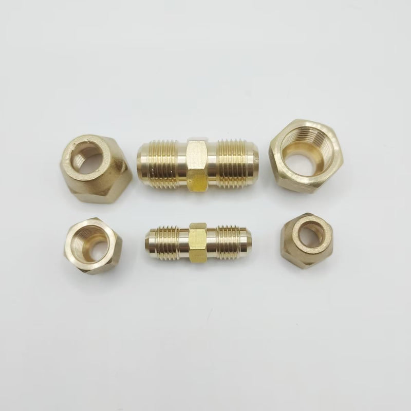 [Australia - AusPower] - 2PCS 1/4" and 3/8" Copper Pipe Extension Joint Connectors for Air Conditioning Pipe Coupling Adapters with Flare Nuts, Free Welding copper flare fittings 