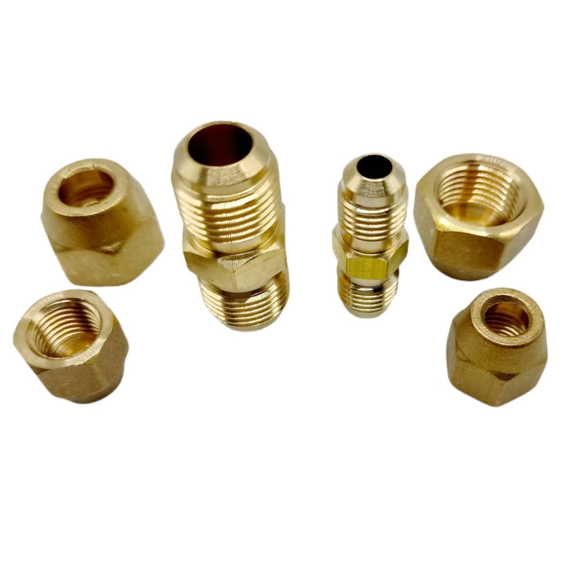 [Australia - AusPower] - 2PCS 1/4" and 3/8" Copper Pipe Extension Joint Connectors for Air Conditioning Pipe Coupling Adapters with Flare Nuts, Free Welding copper flare fittings 