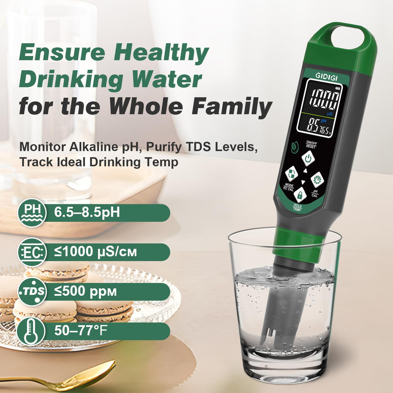 [Australia - AusPower] - pH Meter Digital Display Color Screen 4 in 1 pH Tester pH EC TDS Temp Water Quality Test Pen Suitable for Home Planting Hydroponics Swimming Pool Drinking Water Brewing Hot Tub NFC DWC 