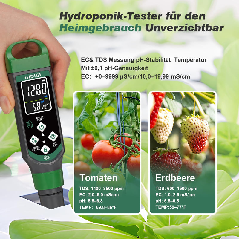 [Australia - AusPower] - pH Meter for Hydroponics, pH Meter for Pool, TDS EC Meter with Colour Display, pH Value Water Tester, Multiparameter for Aquarium, TDS Drinking Water Tester, High Accuracy 0.01 