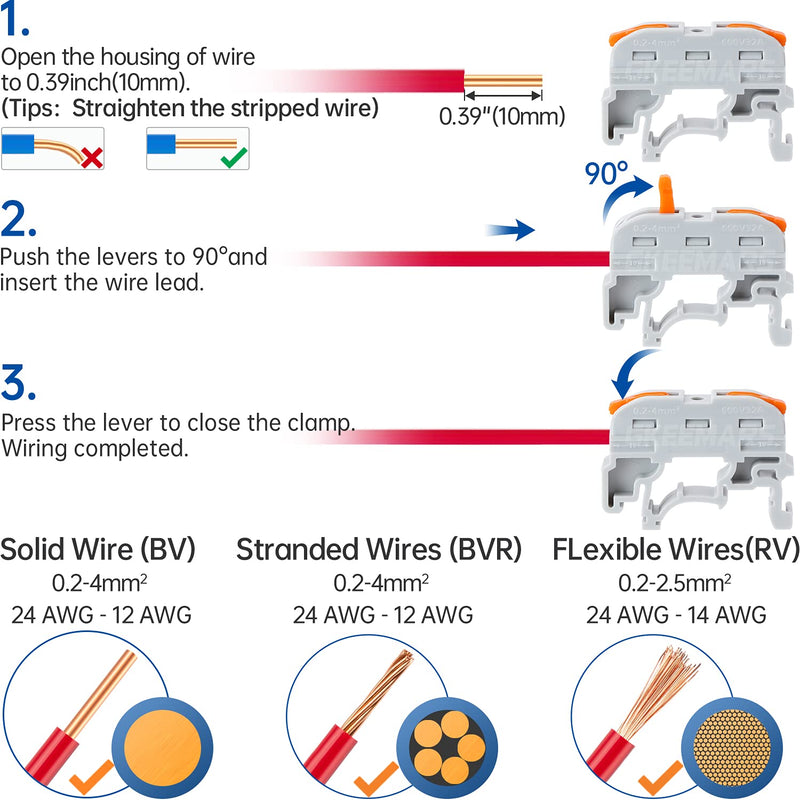 [Australia - AusPower] - GKEEMARS DIN Terminal Blocks, Universal Wiring Connector Lever Wire for Electrical Wires KV-121 (50 Pcs) 