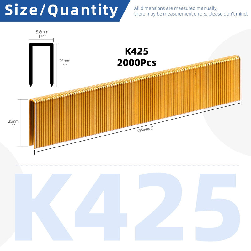 [Australia - AusPower] - Glarks 2000Pcs 18 Gauge Narrow Crown Staples, 1 Inch Galvanized Crown Narrow Staples Assortment Kit for Electric Stapler, Pneumatic, DIY Home Improvement (Gold) k425 