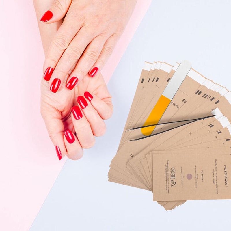 [Australia - AusPower] - GLEAVI Nail Art Bag: 50Pcs Disposable Self Sealing Cleaning Pouch Manicure Disinfection Kraft Paper Bags for Encapsulating Dental Tool Oral Cavity Beauty 