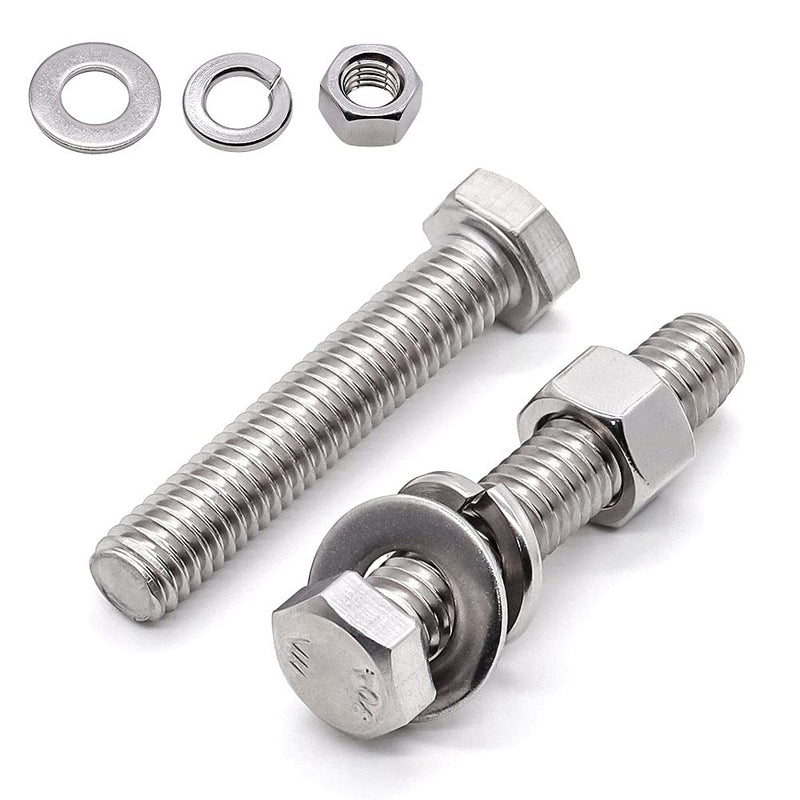 [Australia - AusPower] - 4 Sets Glvaner 1/2-13 x 5-1/2" Stainless Steel Hex Head Screws Bolts, Nuts, Flat & Lock Washers, 18-8 (304) Stainless Steel, Full Thread, Coarse Thread 1/2-13 x 5-1/2" 4 