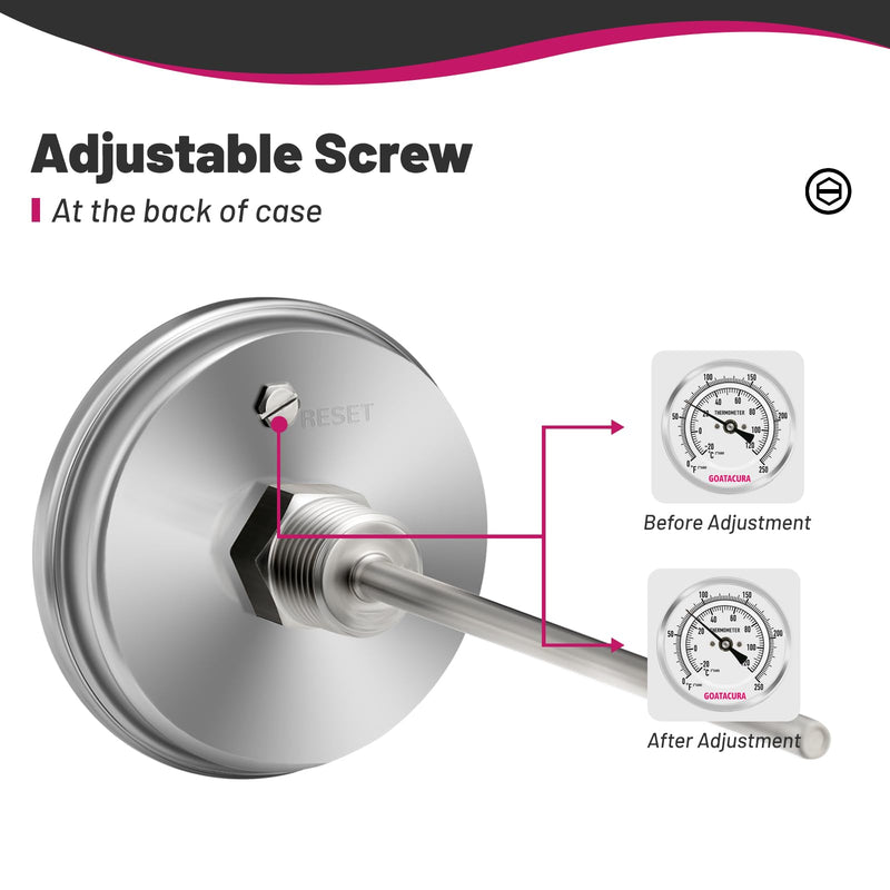 [Australia - AusPower] - Bimetal Thermometer, Full Stainless Steel, 3" Dial Size, 4" Stem, 1/2" NPT Back Mount, 0-250 Deg F/-20-120 Deg C, 1% Accuracy L=4" 