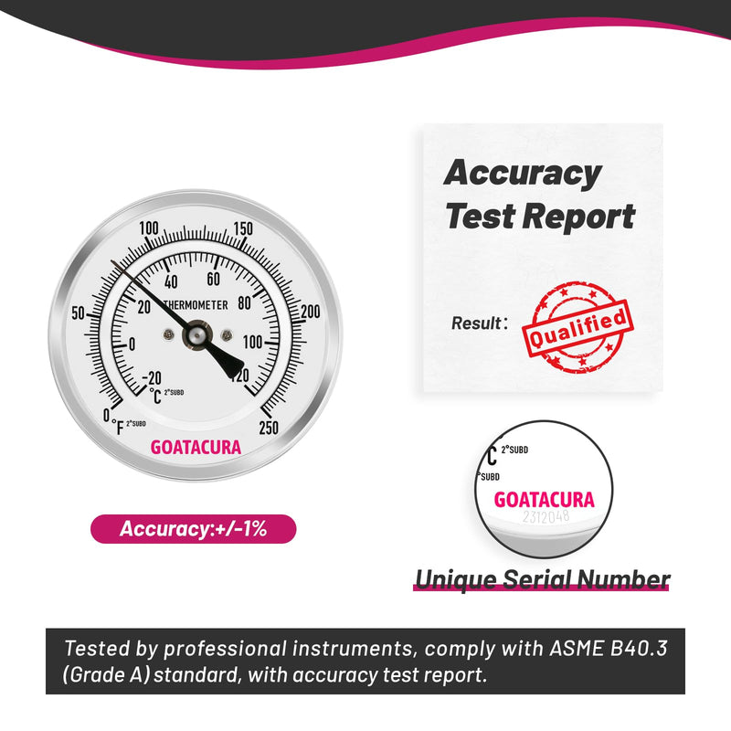 [Australia - AusPower] - Bimetal Thermometer, Full Stainless Steel, 3" Dial Size, 4" Stem, 1/2" NPT Back Mount, 0-250 Deg F/-20-120 Deg C, 1% Accuracy L=4" 