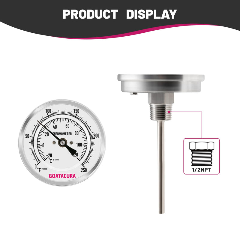 [Australia - AusPower] - Bimetal Thermometer, Full Stainless Steel, 3" Dial Size, 4" Stem, 1/2" NPT Back Mount, 0-250 Deg F/-20-120 Deg C, 1% Accuracy L=4" 