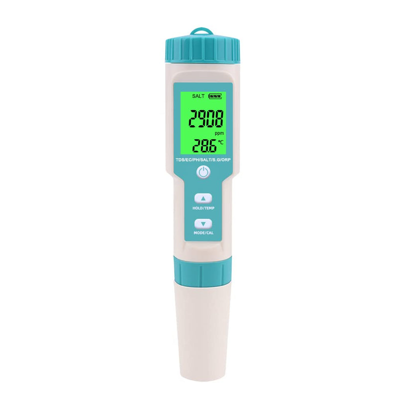 [Australia - AusPower] - 7 in 1 PH Meter Gomass 0.01 High Accuracy ph Tester Digital for Water TDS/EC/Salinity/Temp/ORP/S. G/PH Pen Tester Drinking Water, Hydroponics, Plants, Aquarium and Pool Light blue 