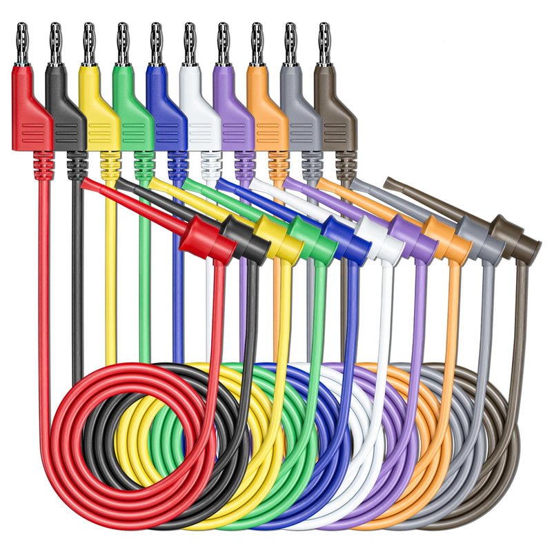 [Australia - AusPower] - Goupchn Banana to Hook Test Leads 10PCS 4mm Stackable Banana Plug to Test Hook Clips Flexible Testing Cable Wires 500V 5A for Multimeter Electrical Testing 10 Colors-3.3ft/1m 