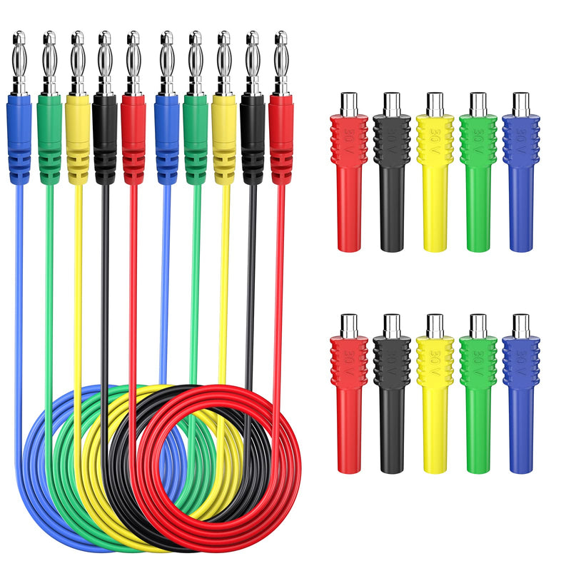 [Australia - AusPower] - Goupchn Magnetic Test Leads Kit 4mm Banana to Banana Plug Test Leads with Magnetic Connectors 5 Colors Flexible Jumper Test Wire Set 