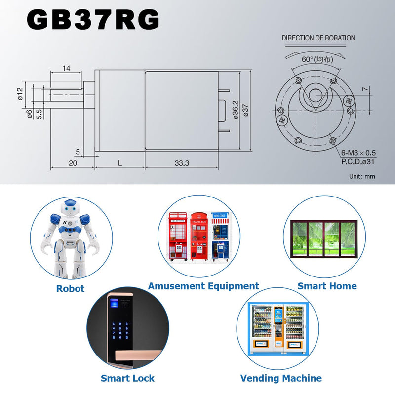 [Australia - AusPower] - Greartisan DC 12V 300RPM Gear Motor High Torque Electric Micro Speed Reduction Geared Motor Eccentric Output Shaft 37mm Diameter Gearbox 300 RPM 12 Volt 