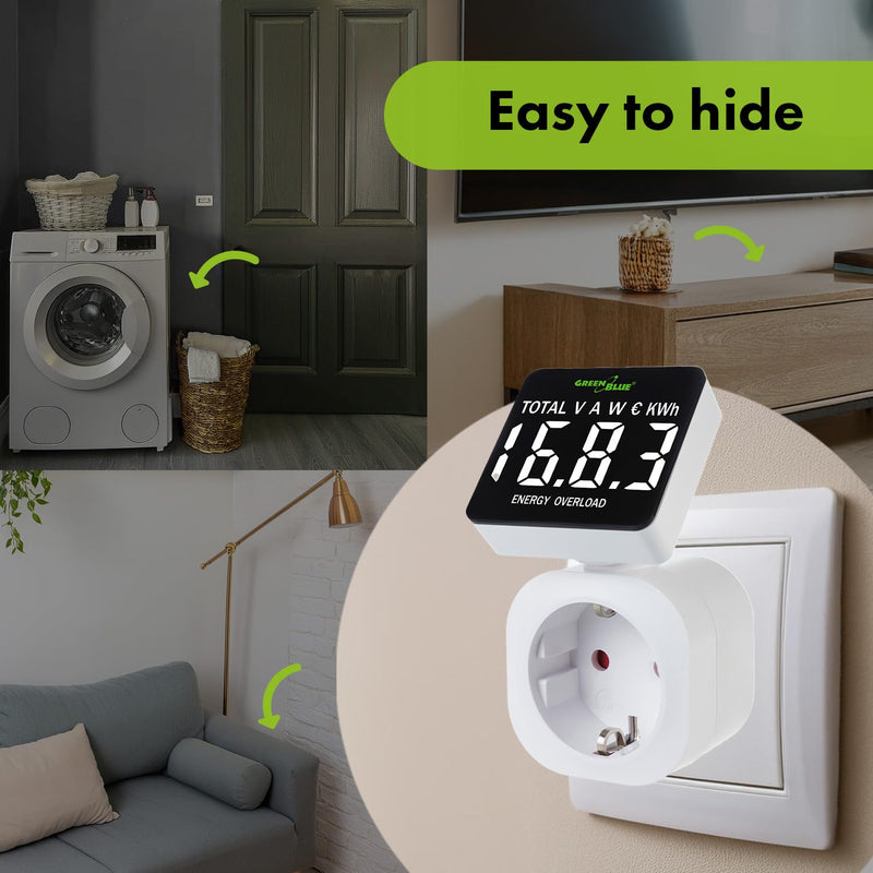 [Australia - AusPower] - Green Blue Electricity Meter, Energy Cost Meter, Digital Wattmeter, Power Consumption Meter, Energy Meter, 16 A Max: 3680 W, Display of Consumed kWh and Energy Costs 