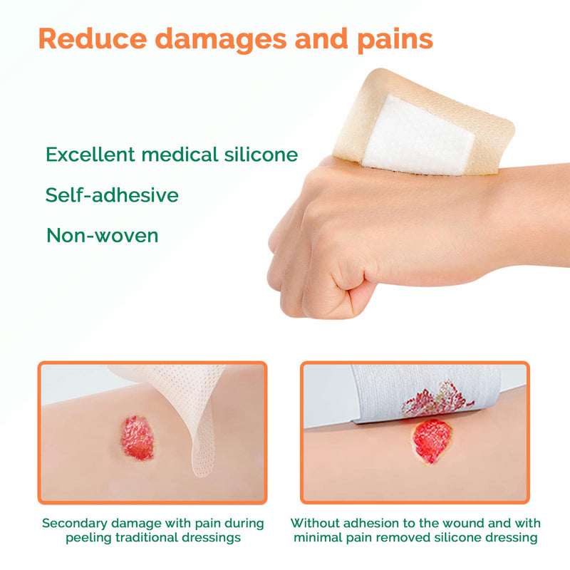 [Australia - AusPower] - Silicone Foam Dressing 3x3 Inch with Border 10 Packs Adhesive Waterproof Wound Dressing Bandages for Wound Care High Absorbency Foam Pad Bandaid 3 x 3 Inch(10pcs) 