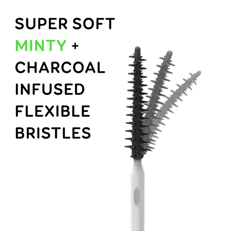 [Australia - AusPower] - Grin Charcoal Infused Softstx, Gentle Dental Picks, 90 Count, Soft Flexible Bristles, Textured Plaque Removing Toothpick, Minty Flavor, for Between Teeth, Refillable Hygienic Case 