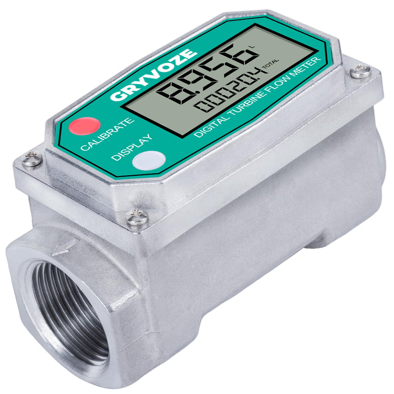 [Australia - AusPower] - 1 Inch Water & Fuel Flow Meter for 2.6-26 GPM Inline NPT Thread ±1% Accuracy Flowmeter for Diesel, Gas Oil, Gasoline, and Other Liquids - Supports Sleep Mode, Power-Off Memory (Alu Alloy) 