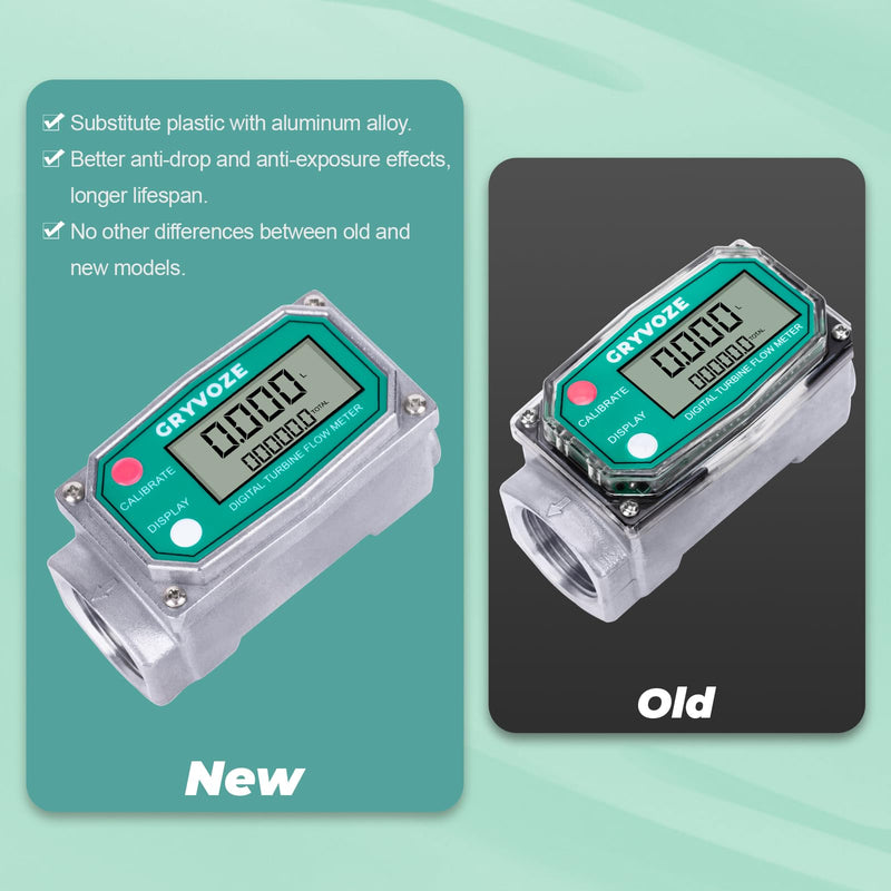 [Australia - AusPower] - 1 Inch Water & Fuel Flow Meter for 2.6-26 GPM Inline NPT Thread ±1% Accuracy Flowmeter for Diesel, Gas Oil, Gasoline, and Other Liquids - Supports Sleep Mode, Power-Off Memory (Alu Alloy) 