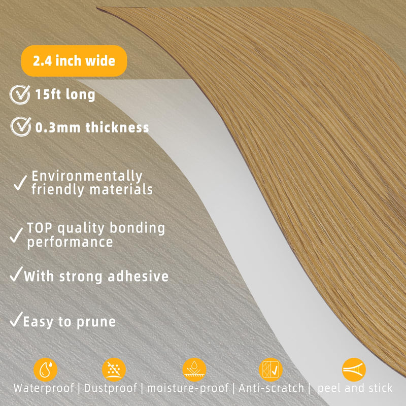 [Australia - AusPower] - Oak Wallpaper, 2.4 inch X 15ft Self Adhesive Wood Grain Repair Tape Oak Repair Patch for Tables, Chairs, Baseboards, Doors, Windows, Floors, Handicraft DIY. 2.4"x 15ft 