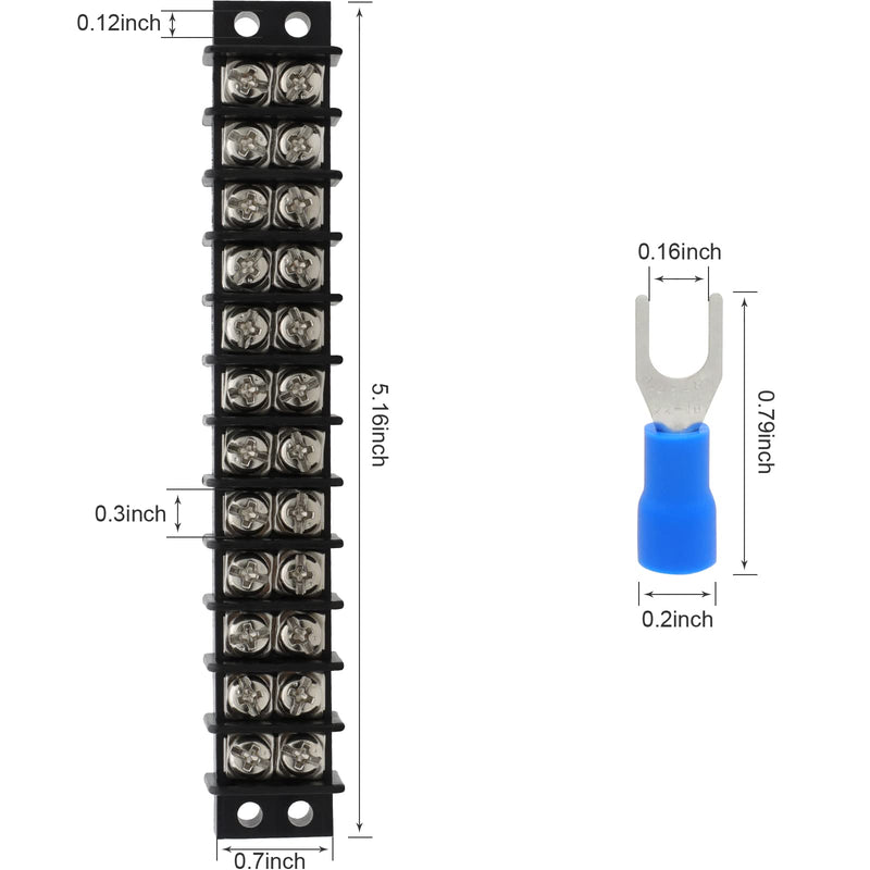 [Australia - AusPower] - Terminal Block,2 Pack 12 Circuits 20-30A 200v-450v Dual Row Screw Terminals Strip +48 PCS Heat Shrink Wire Connectors 20 Amps 