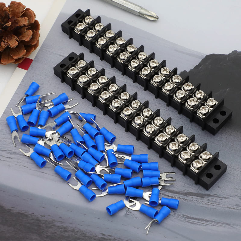 [Australia - AusPower] - Terminal Block,2 Pack 12 Circuits 20-30A 200v-450v Dual Row Screw Terminals Strip +48 PCS Heat Shrink Wire Connectors 20 Amps 