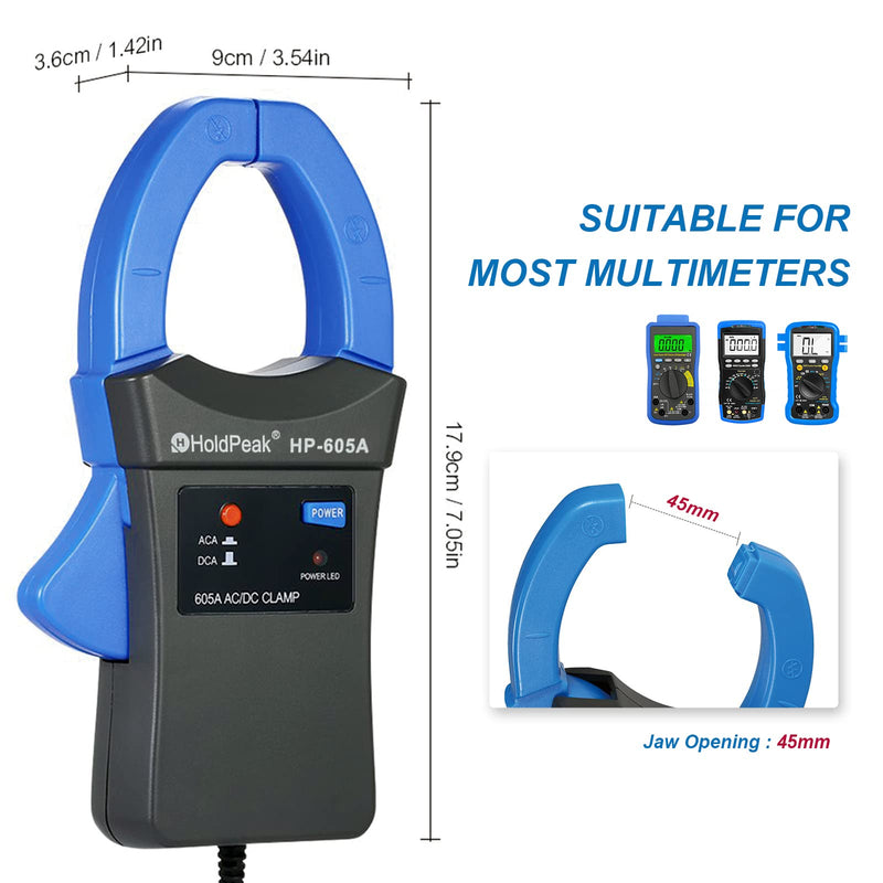 [Australia - AusPower] - AC/DC Current Clamp Probe Tester 600A, HOLDPEAK HP-605A Handheld Digital Multimeter Clamp Adapter, Current Clamp Meter Working with Multimeter 3-Multimeter Clamp Adapter 600A; 