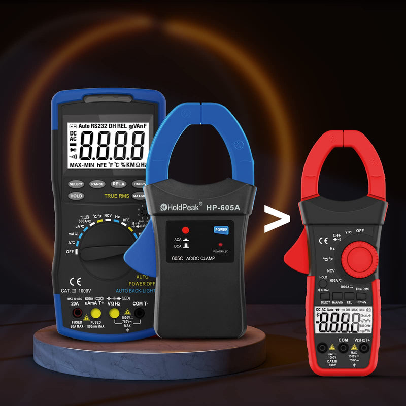 [Australia - AusPower] - AC/DC Current Clamp Probe Tester 600A, HOLDPEAK HP-605A Handheld Digital Multimeter Clamp Adapter, Current Clamp Meter Working with Multimeter 3-Multimeter Clamp Adapter 600A; 