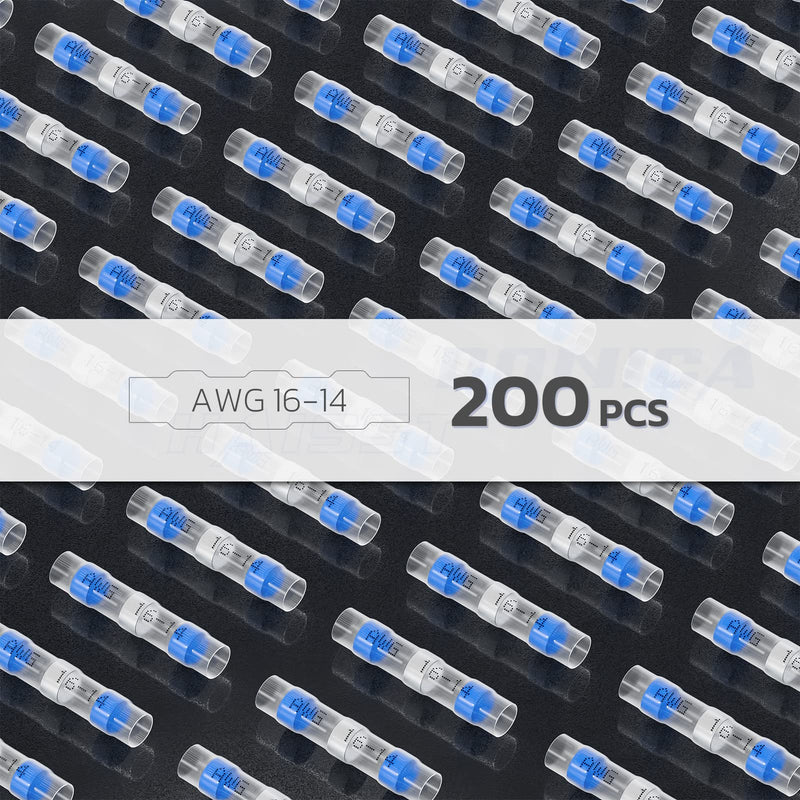 [Australia - AusPower] - haisstronica 200PCS Solder Seal Wire Connectors,Waterproof Wire Connectors, Heat Shrink Butt Connectors for Watercraft,Electrical,Electronics 16-14 Blue AWG 16-14 Blue 200 
