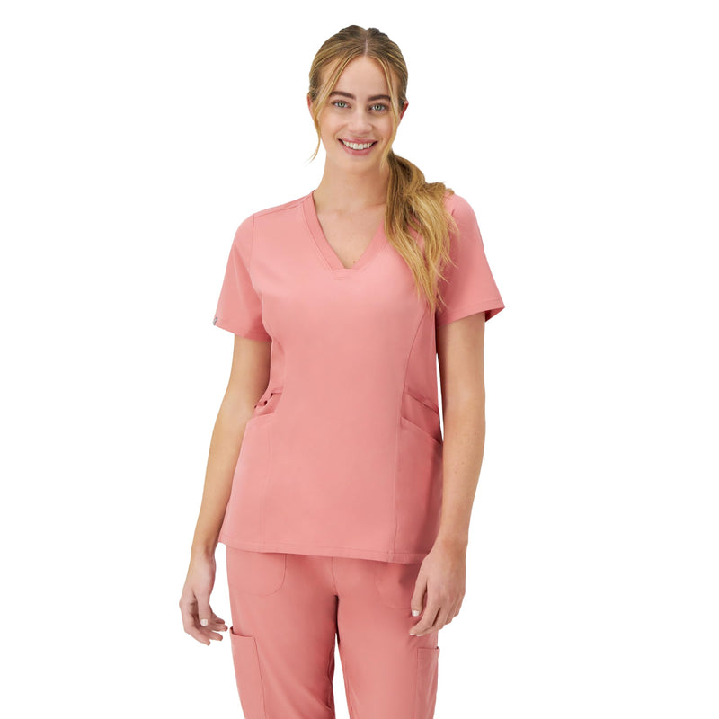 [Australia - AusPower] - Hanes Women's Scrubs Healthcare Top, Moisture-Wicking Stretch Scrub Shirts, Ribbed Side Panels Medium Rose Ranch Pink 