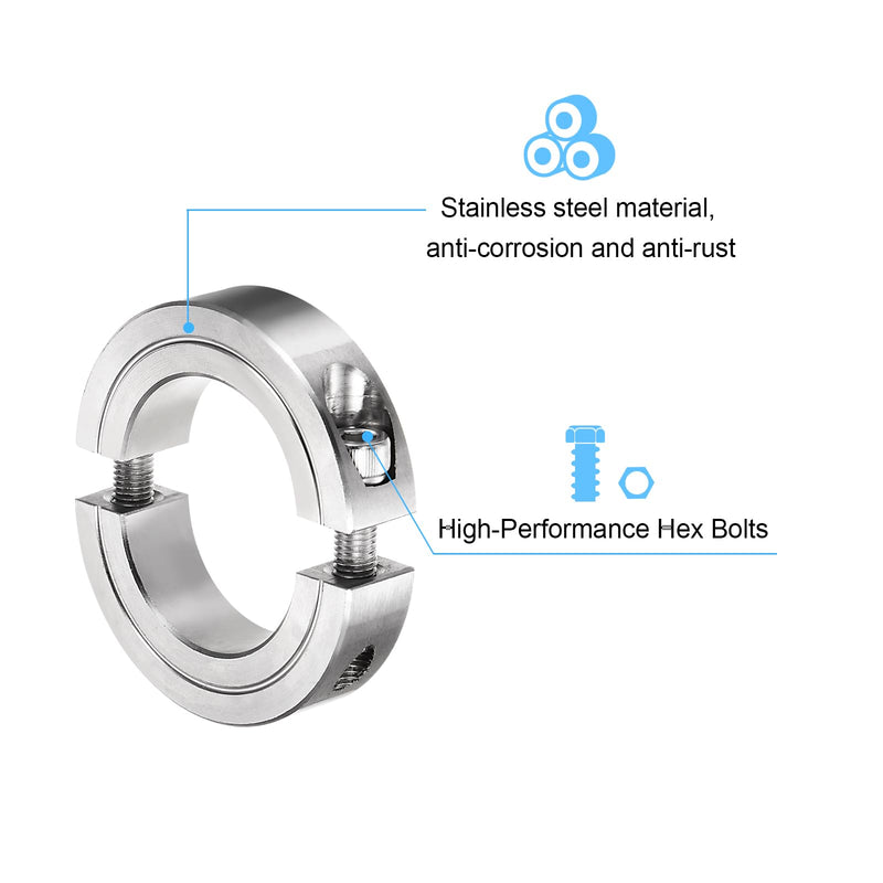 [Australia - AusPower] - 2pcs Shaft Collar for 1-3/8" Rod 2-1/4" OD 9/16" Width 304 Stainless Steel Double Split Axle Clamp-On Collar with Set Screw 1-3/8" Bore 