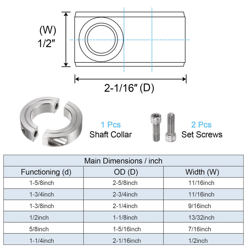 [Australia - AusPower] - Shaft Collar for 1-1/4" Rod 2-1/16" OD 1/2" Width 304 Stainless Steel Double Split Axle Clamp-On Collar with Set Screw 1-1/4" Bore 