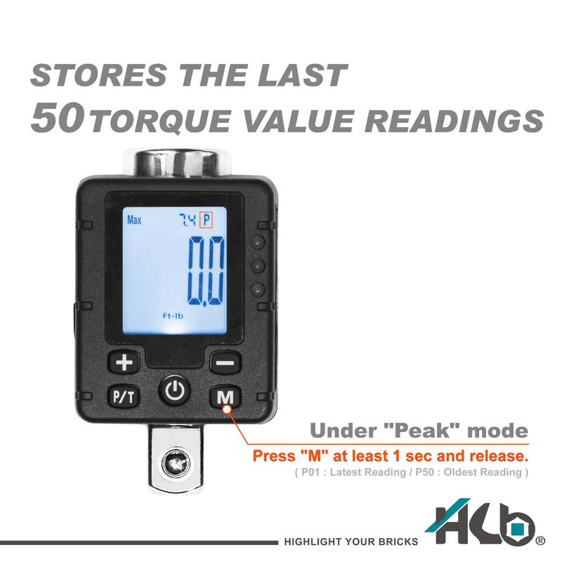[Australia - AusPower] - HB 3-Piece Digital Torque Adapter Set AAM002-U, 1/2" Drive 7.4–147.6 Ft-lb (10–200Nm), ±2% Accuracy, Peak/Trace Modes, 5 Units, Memory, LED & Buzzer Alerts, Chrome Vanadium Steel, Made in Taiwan 