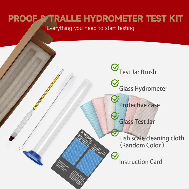 [Australia - AusPower] - Alcohol Hydrometer Meter Test Kit 0-200 Proof & Tralle,with Glass Test Jar,Accurate Tester & Glass Cylinder for Proofing Distilled Spirits & Moonshine Alcoholmeter Testing Set,HDRELEODY 
