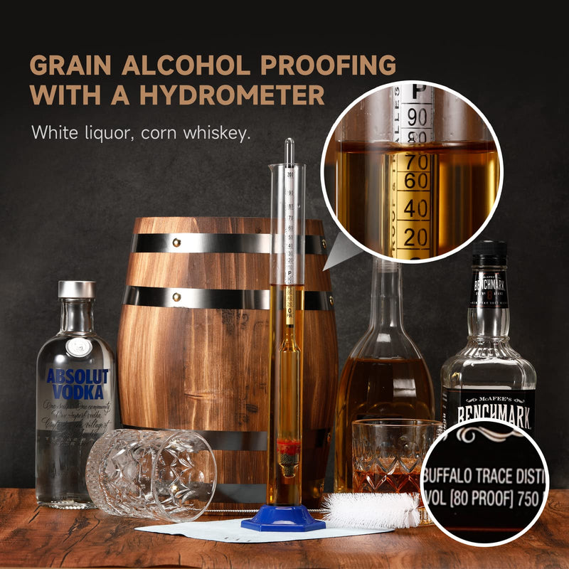 [Australia - AusPower] - Alcohol Hydrometer Meter Test Kit 0-200 Proof & Tralle,with Glass Test Jar,Accurate Tester & Glass Cylinder for Proofing Distilled Spirits & Moonshine Alcoholmeter Testing Set,HDRELEODY 