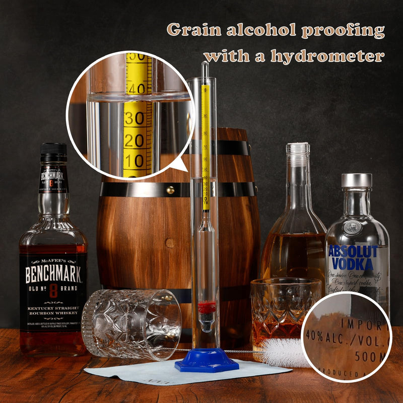 [Australia - AusPower] - Alcohol Hydrometer Meter Test Kit 0-200 Proof & Tralle,with Glass Test Jar,Accurate Tester & Glass Cylinder for Proofing Distilled Spirits & Moonshine Alcoholmeter Testing Set,HDRELEODY 