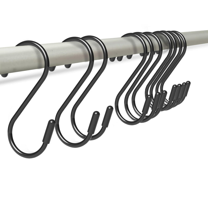 [Australia - AusPower] - 10 Pack 3" Heavy Duty Vinyl Coated S-Hooks for Hanging Plants, Closets, Gardens, Bird Feeders, Clothes, Hats, Bags, Pots (Black) 10 Black 