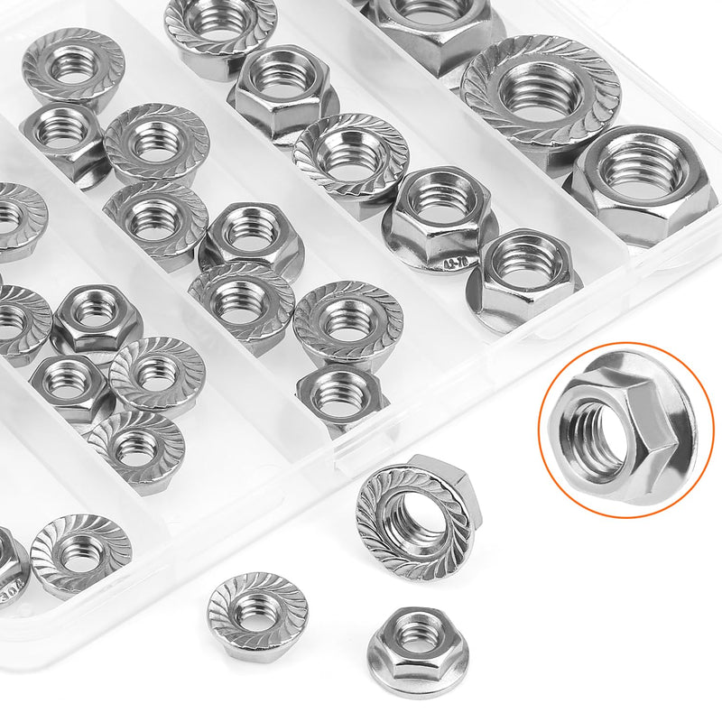 [Australia - AusPower] - 38 Pieces 4 Sizes Flange Nuts, Serrated Flange Hex Lock Nuts Assortment Kit, 304 Stainless Steel (1/4"-20 5/16"-18 3/8"-16 1/2"-13) 38 Pieces 4 Sizes 