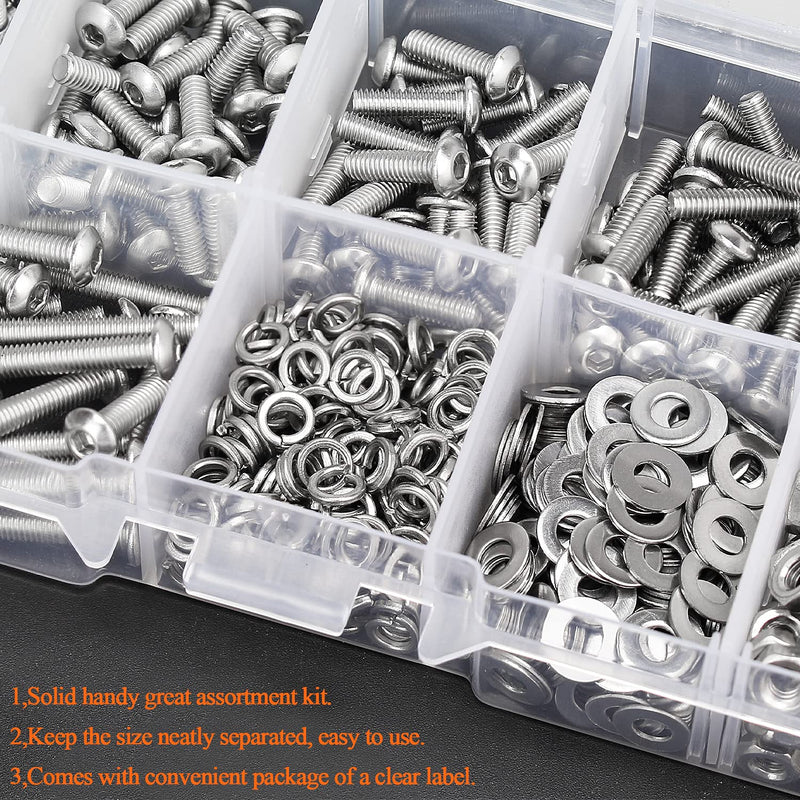 [Australia - AusPower] - 500 Pieces M3 x 6mm /8mm /10mm /12mm /16mm /20mm, Hex Button Head Cap Metric Screws Bolts Washers Nuts Kit, 304 Stainless Steel 
