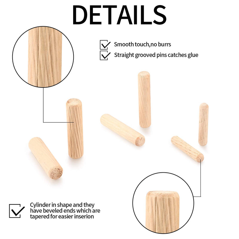 [Australia - AusPower] - 90 Pcs Wooden Dowel Pins, Straight Groove Wooden Dowel Pins with Beveled Ends Tapered, Easy Insertion, for Furniture Door Art Crafts Projects, M6 M8 M10 